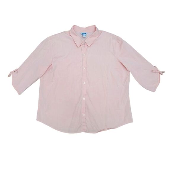 Old Navy Botton Down Light Pink Blouse 3/4 Sleeve 100% Cotton Women's Size XL - Picture 1 of 10